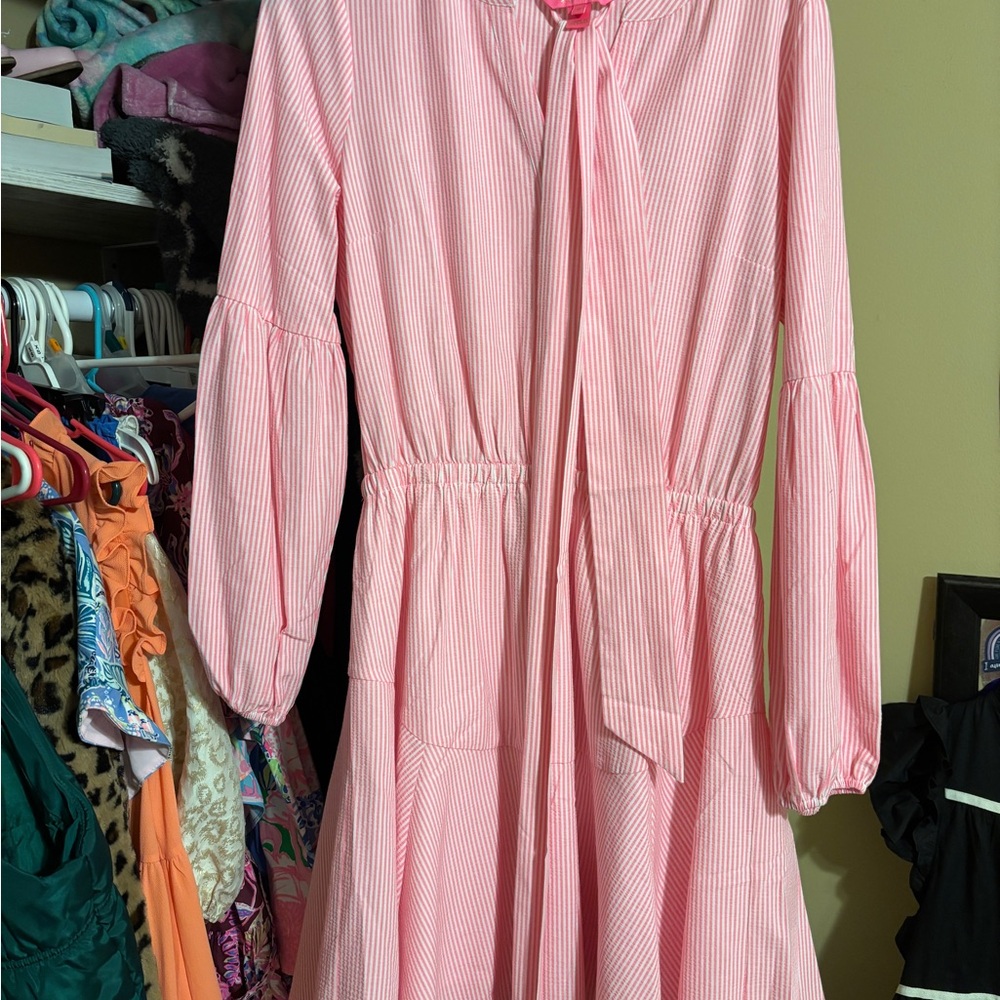 Pink Striped Lilly Pulitzer deer sucker dress NWOT